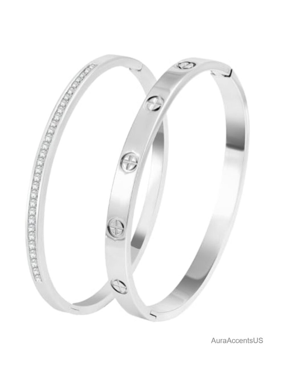 18K Gold Plated Love Bangle Bracelet Set for Women - 2 Pcs Crystal Friendship
